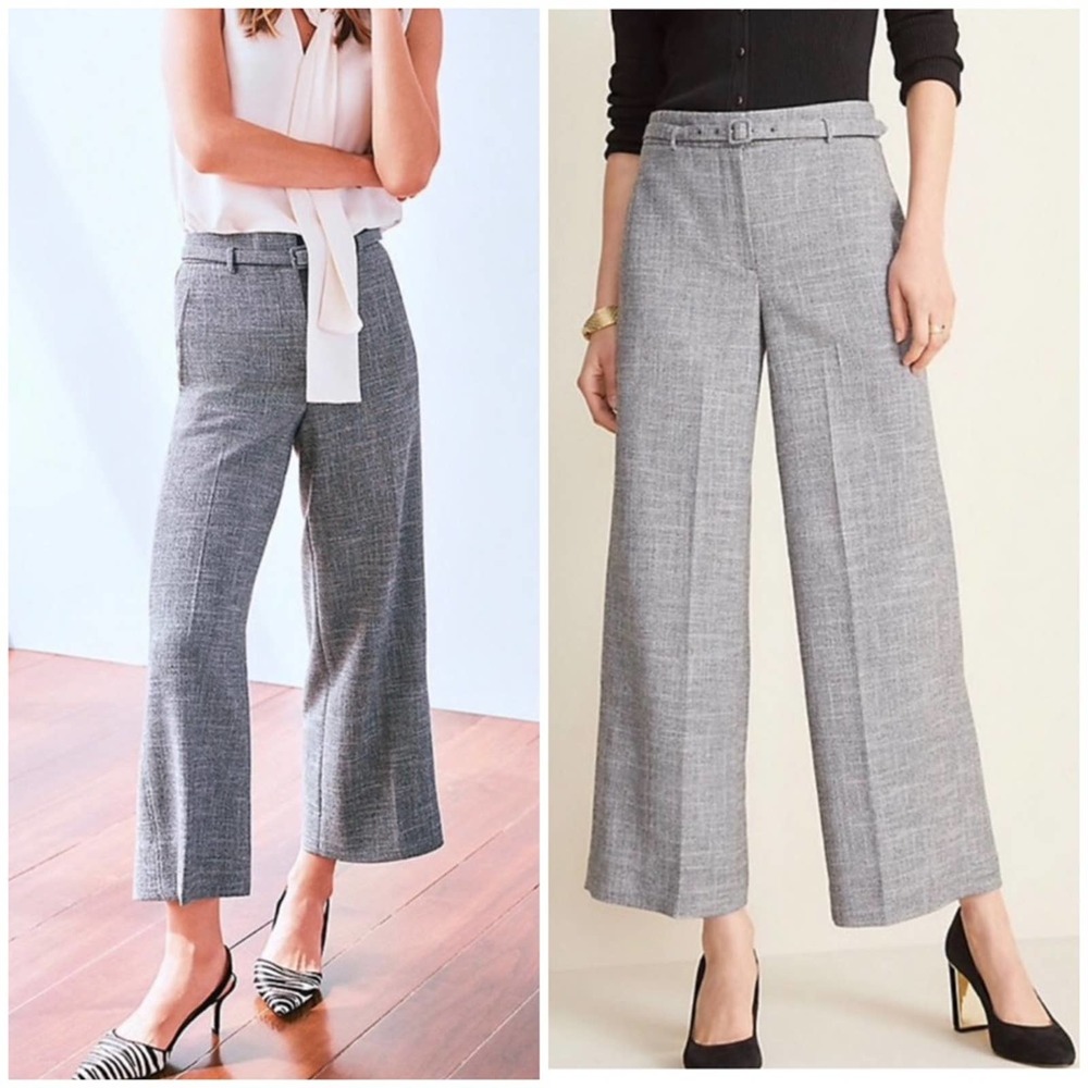 Ann Taylor  | "Marina"  Wide Leg Belted Pants Crosshatch Gray  Size 6P